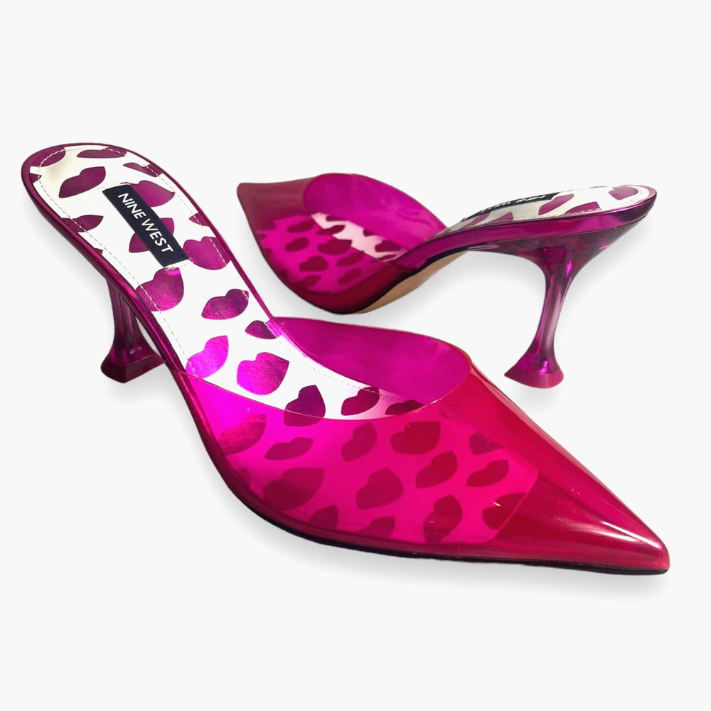 Nine West HOTT Clear Plastic Mule Heels Pumps | Barbie Hot Pink | Womens 8.5 NEW